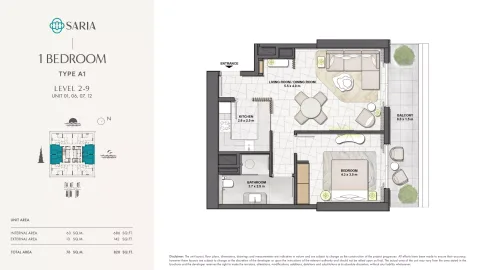 Floor plan, 1 Bed, 828 sq ft