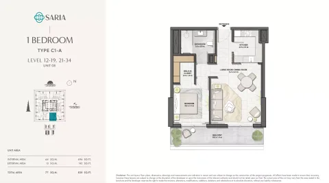 Floor plan, 1 Bed, 838 sq ft
