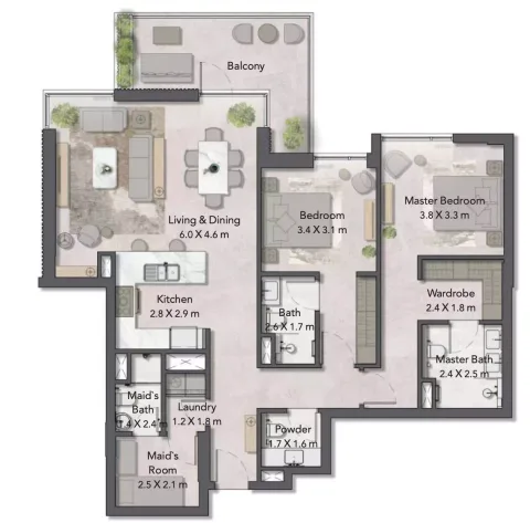 Floor plan, 2 Beds, 1,149 sq ft
