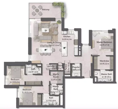 Floor plan, 3 Beds, 1,852 sq ft