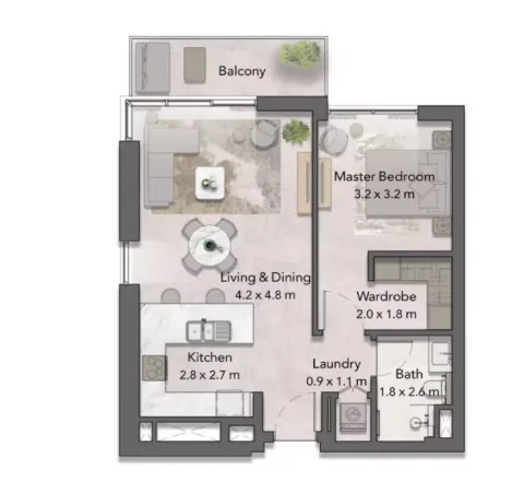 Floor plan, 1 Bed, 737 sq ft