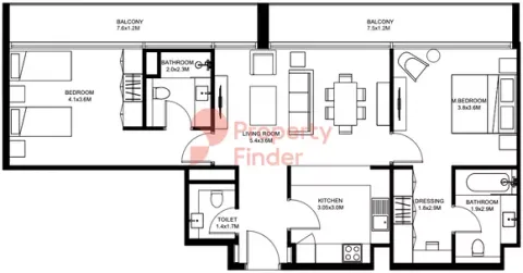Floor plan, 2 Beds, 1,187 sq ft