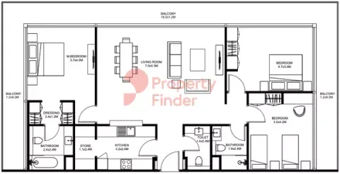 Floor plan, 3 Beds, 1,839 sq ft