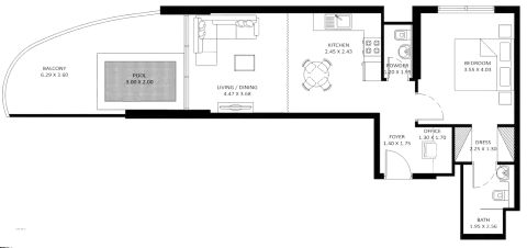 Floor plan, Studio, 815 sq ft