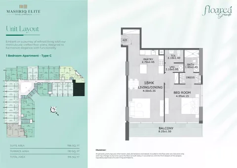 Floor plan, 1 Bed, 916 sq ft
