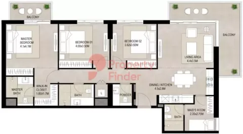Floor plan, 3 Beds, 0 sq ft