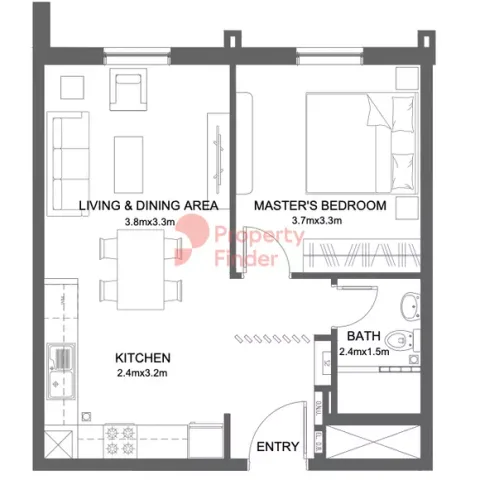 Floor plan, 1 Bed, 484 sq ft