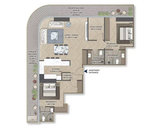 Floor plan, 2 Beds, 1,566 sq ft