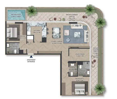Floor plan, 2 Beds, 1,748 sq ft