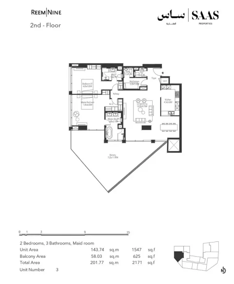 Floor plan, 2 Beds, 2,171 sq ft