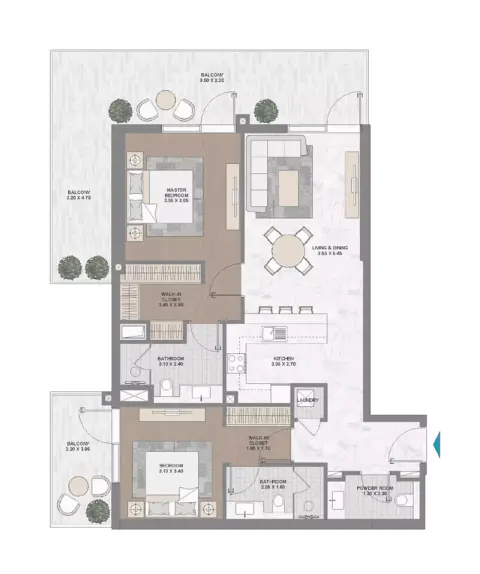 Floor plan, 2 Beds, 1,441 sq ft