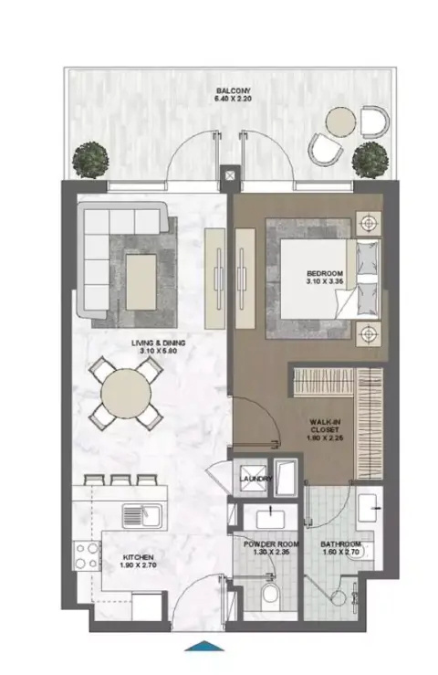 Floor plan, 1 Bed, 0 sq ft