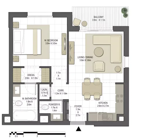 Floor plan, 1 Bed, 726 sq ft
