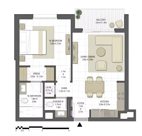 Floor plan, 1 Bed, 720 sq ft