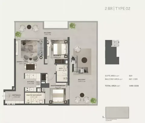Floor plan, 2 Beds, 2,228 sq ft