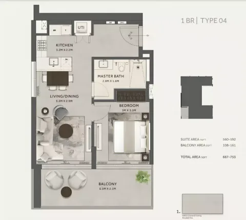 Floor plan, 1 Bed, 753 sq ft