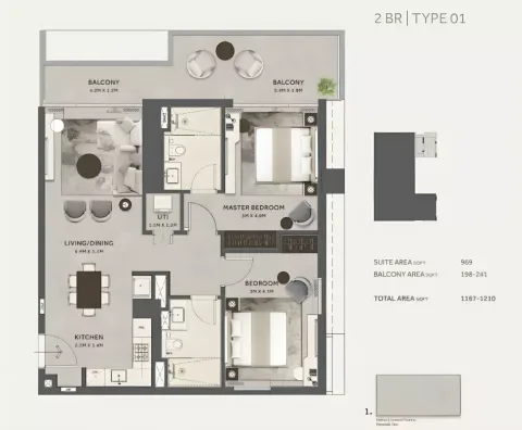 Floor plan, 2 Beds, 1,210 sq ft