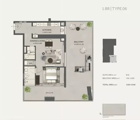 Floor plan, 1 Bed, 2,340 sq ft