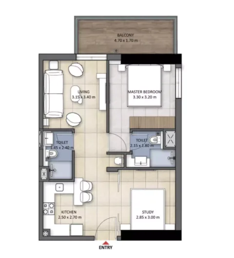 Floor plan, 1 Bed, 751 sq ft