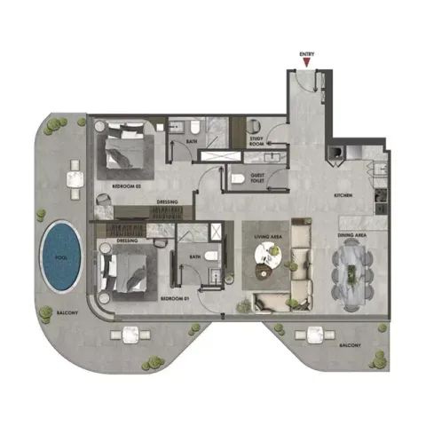 Floor plan, 2 Beds, 1,413 sq ft