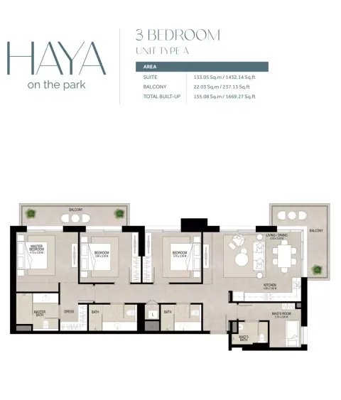 Floor plan, 3 Beds, 1,669 sq ft