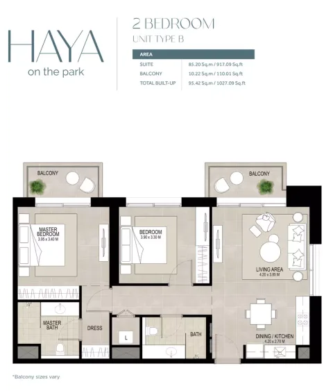 Floor plan, 2 Beds, 1,027 sq ft