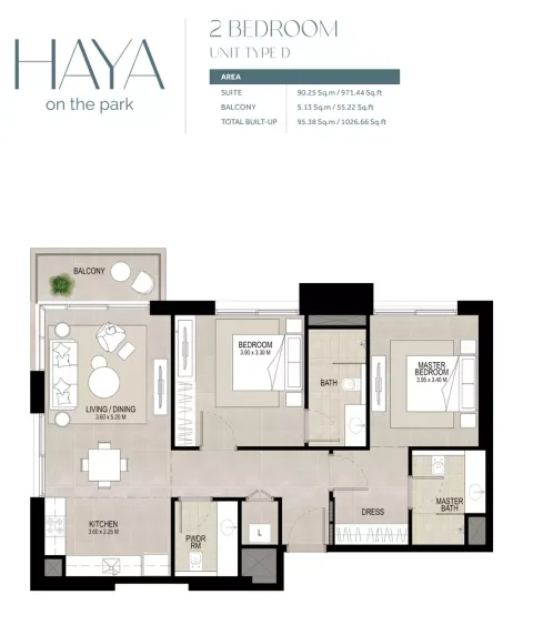 Floor plan, 2 Beds, 1,026 sq ft