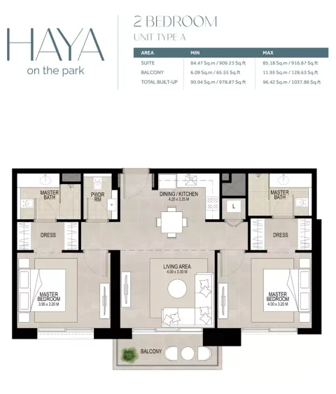 Floor plan, 2 Beds, 1,037 sq ft