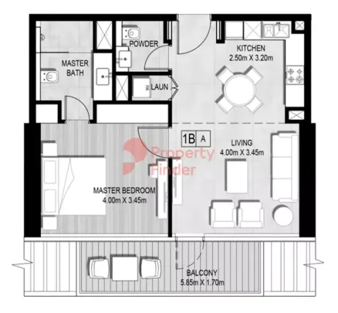 Floor plan, 1 Bed, 721 sq ft