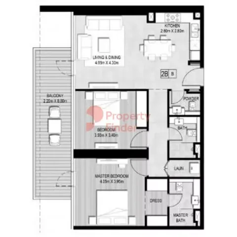 Floor plan, 2 Beds, 1,205 sq ft