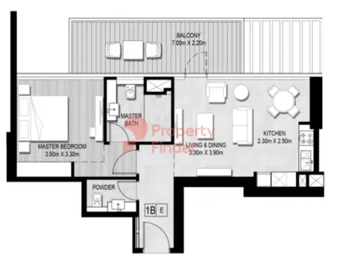 Floor plan, 1 Bed, 785 sq ft