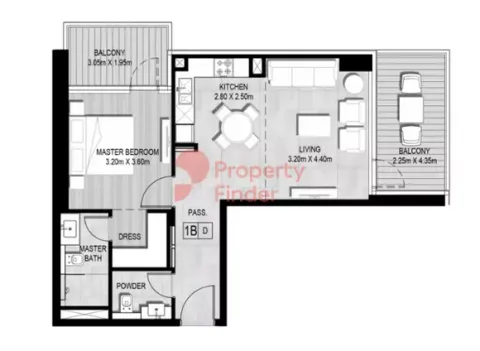 Floor plan, 1 Bed, 807 sq ft