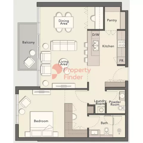 Floor plan, 1 Bed, 947 sq ft