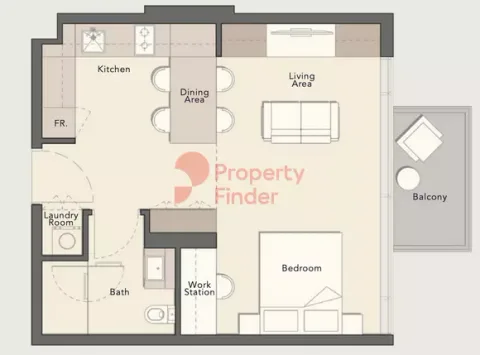 Floor plan, Studio, 513 sq ft