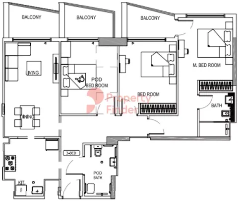 Floor plan, 3 Beds, 0 sq ft