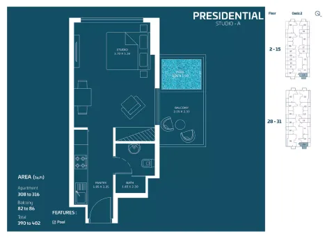 Floor plan, Studio, 402 sq ft