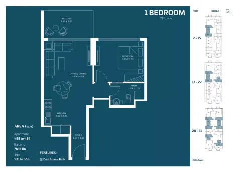 Floor plan, 1 Bed, 565 sq ft