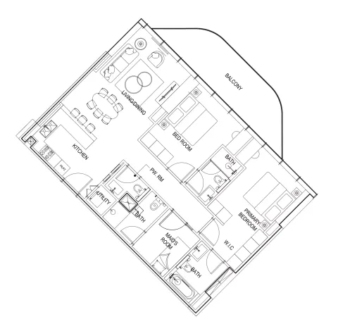 Floor plan, 2 Beds, 1,301 sq ft