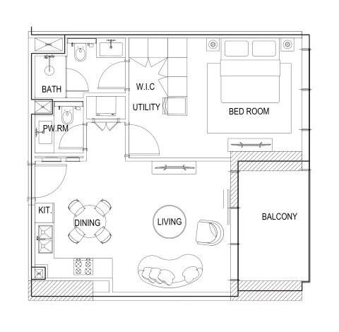 Floor plan, 1 Bed, 729 sq ft