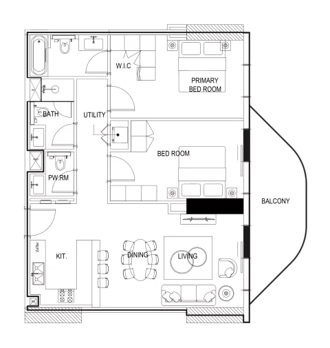 Floor plan, 2 Beds, 1,104 sq ft