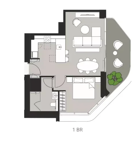 Floor plan, 1 Bed, 741 sq ft