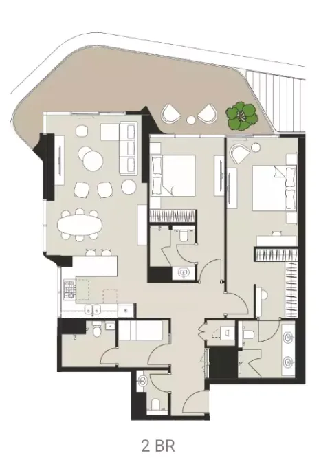 Floor plan, 2 Beds, 909 sq ft