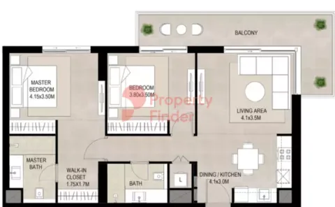 Floor plan, 2 Beds, 1,073 sq ft