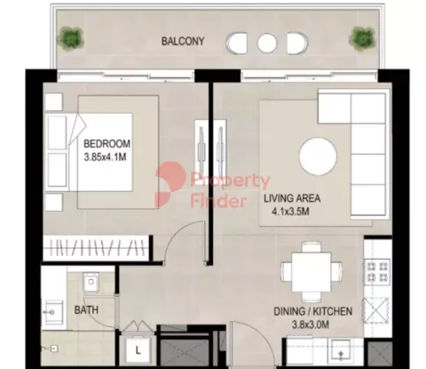 Floor plan, 1 Bed, 731 sq ft