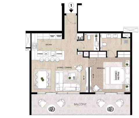 Floor plan, 1 Bed, 974 sq ft