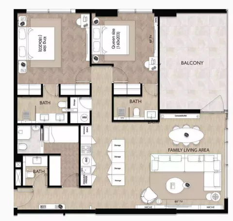 Floor plan, 2 Beds, 1,343 sq ft