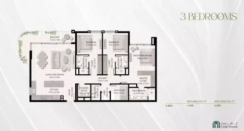 Floor plan, 3 Beds, 1,968 sq ft