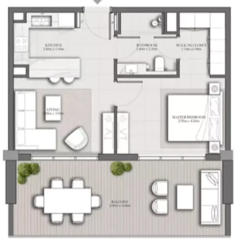 Floor plan, 1 Bed, 802 sq ft