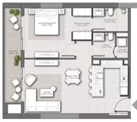 Floor plan, 1 Bed, 852 sq ft