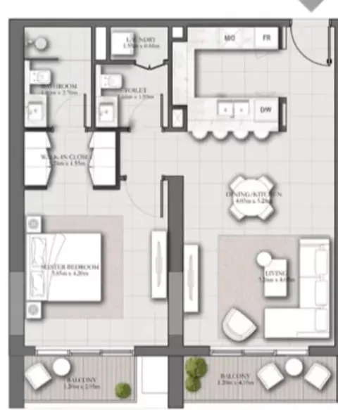 Floor plan, 1 Bed, 923 sq ft